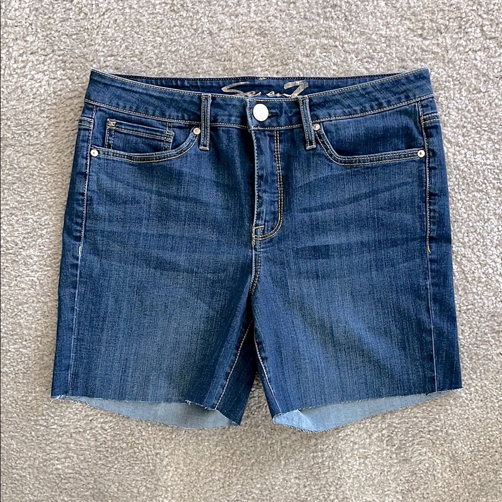 Seven7 Dark Blue cut Denim Shorts.Size:12. Gently Used.